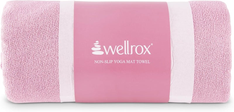 Wellrox منشفة يوغا ميكروفايبر مع قبضة - فائقة الامتصاص، ناعمة للغاية، وتجف بسرعة، منشفة يوغا ساخنة غير قابلة للانزلاق لليوغا، بيكرام، وتمارين اللياقة البدنية (74 بوصة × 26 بوصة، وردي) - Image 1